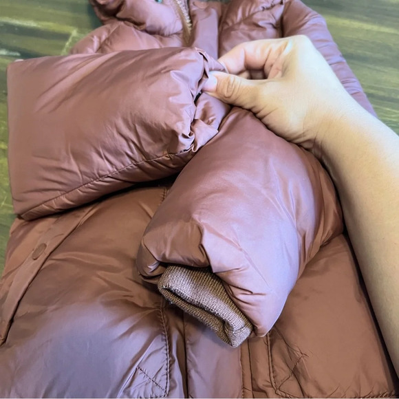 Zara Quilted Puffer Jacket Brown Hood Hooded Zip Up Button Boxy Neutral - Picture 7 of 8